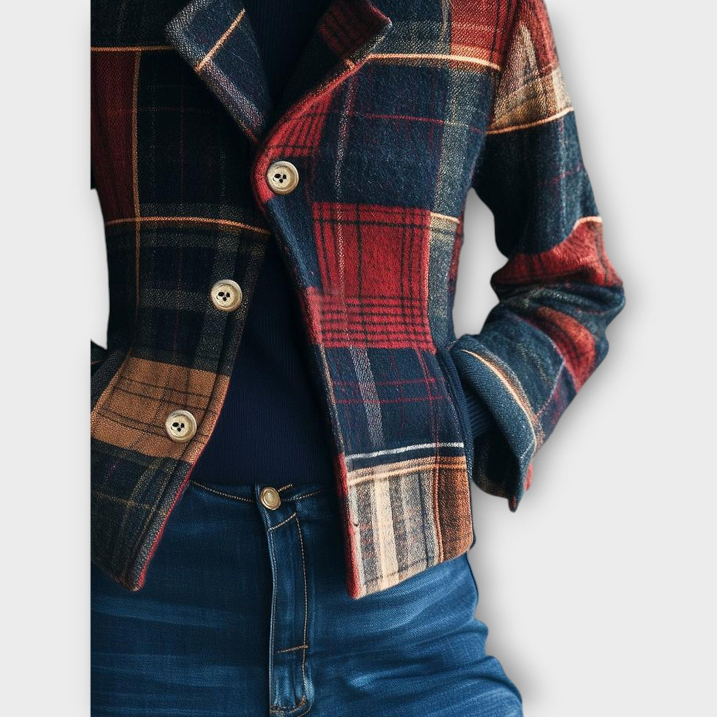 Elegáns Örökség Kockás Gombos Dzseki