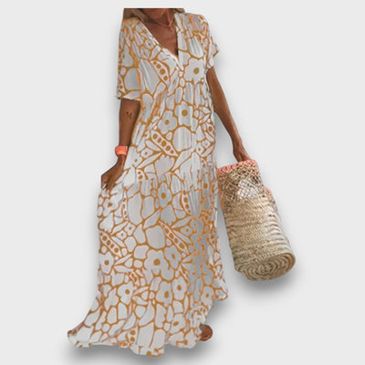 Hosszú Ruha Virágmintával és Gombokkal