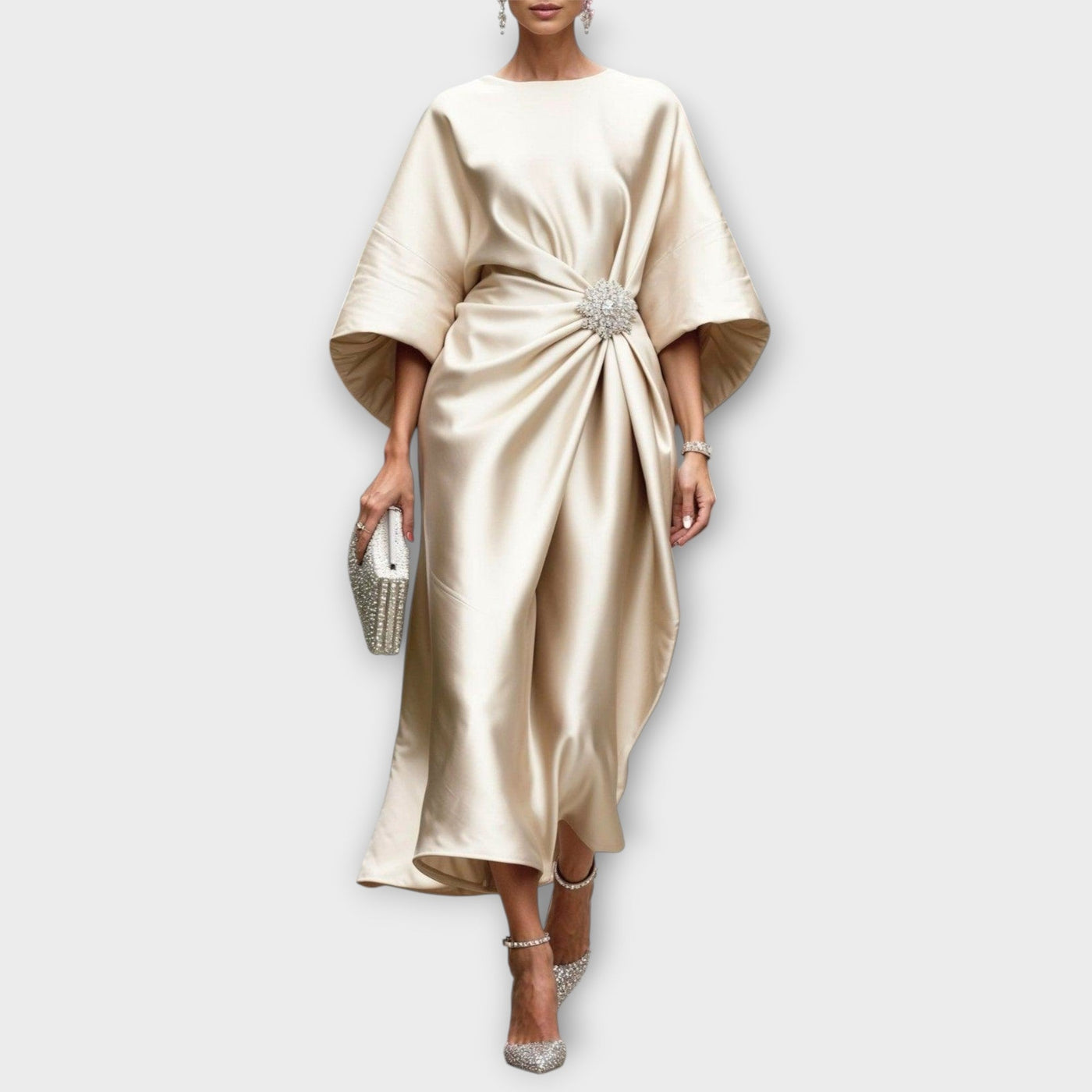 Elegáns Sátén Midi Ruha