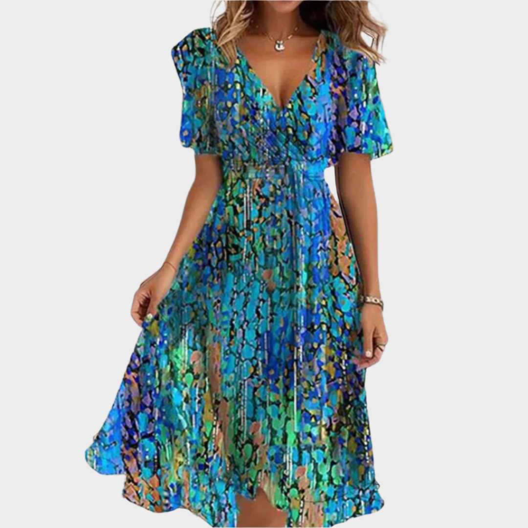 Virágmintás, V-nyakú Légies Ruha