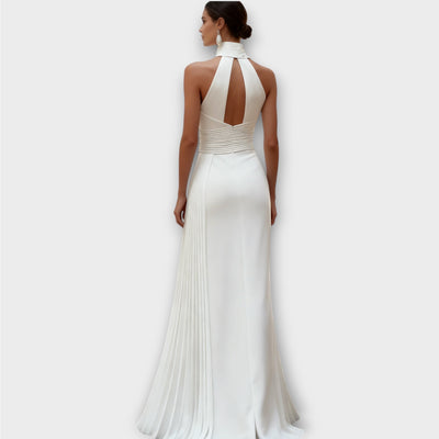 Elegáns Sátén Redőzött Nyakpántos Estélyi Ruha