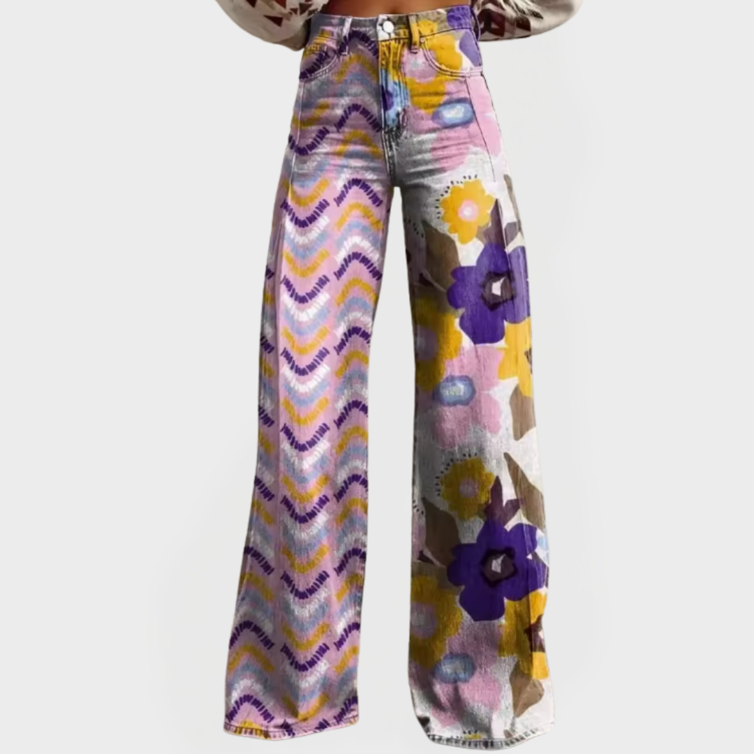 Stílusos, széles lábú nadrág mintákkal