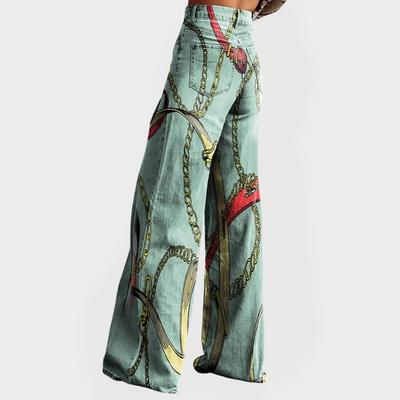 Stílusos Magas Derékú Farmer Széles Szárral