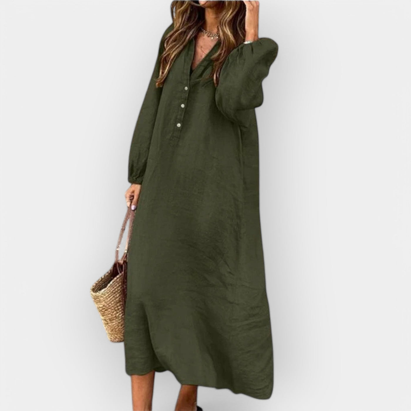 Elegáns Vászonruha Stílusos Vonallal