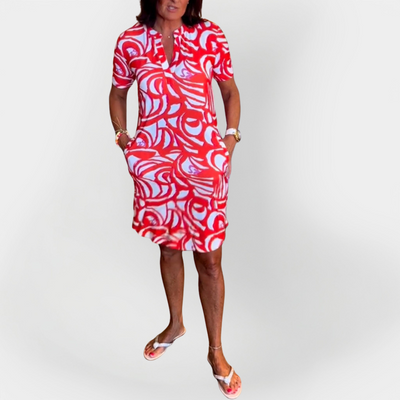 Mintás Midi Ruha Rövid Ujjakkal