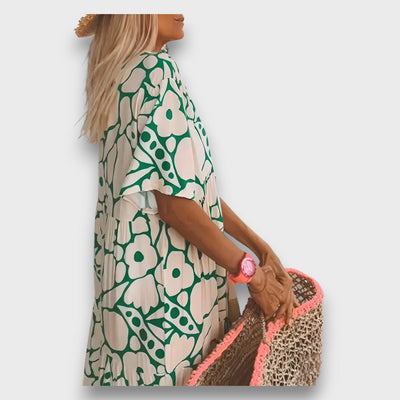 Hosszú Ruha Virágmintával és Gombokkal