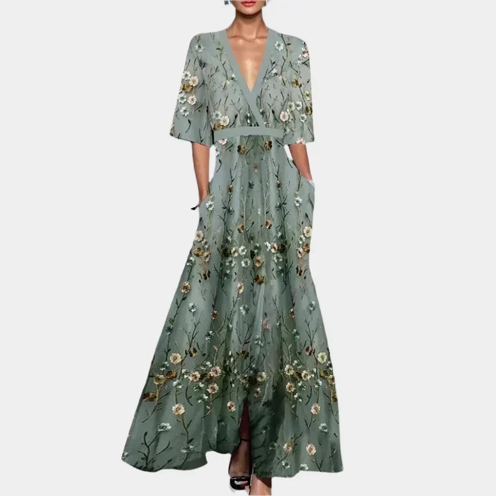 Virágmintás Ruha V-kivágással