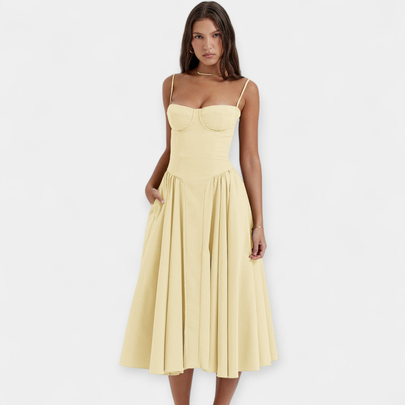 Retro Midi Ruha Vékony Pántokkal