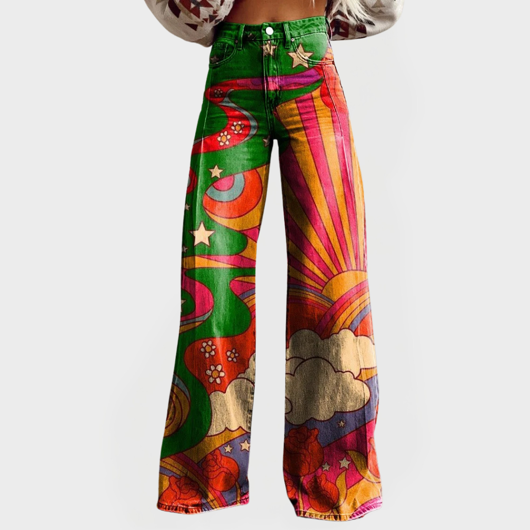 Stílusos, bő szárú élő farmernadrág