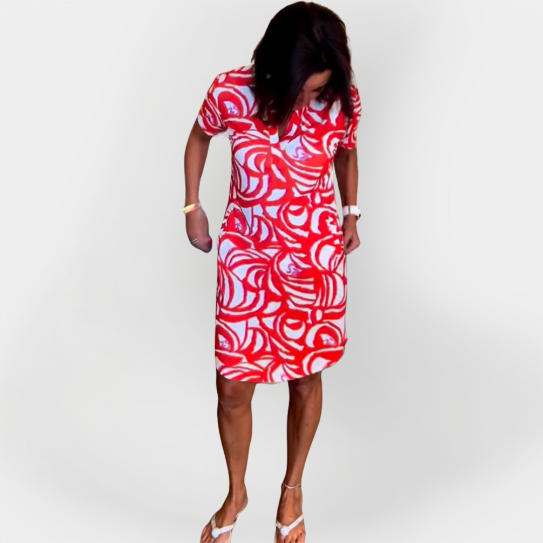 Mintás Midi Ruha Rövid Ujjakkal