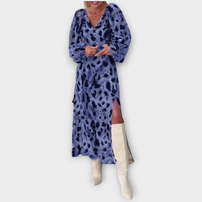 Állatmintás, hosszú ujjú midi ruha