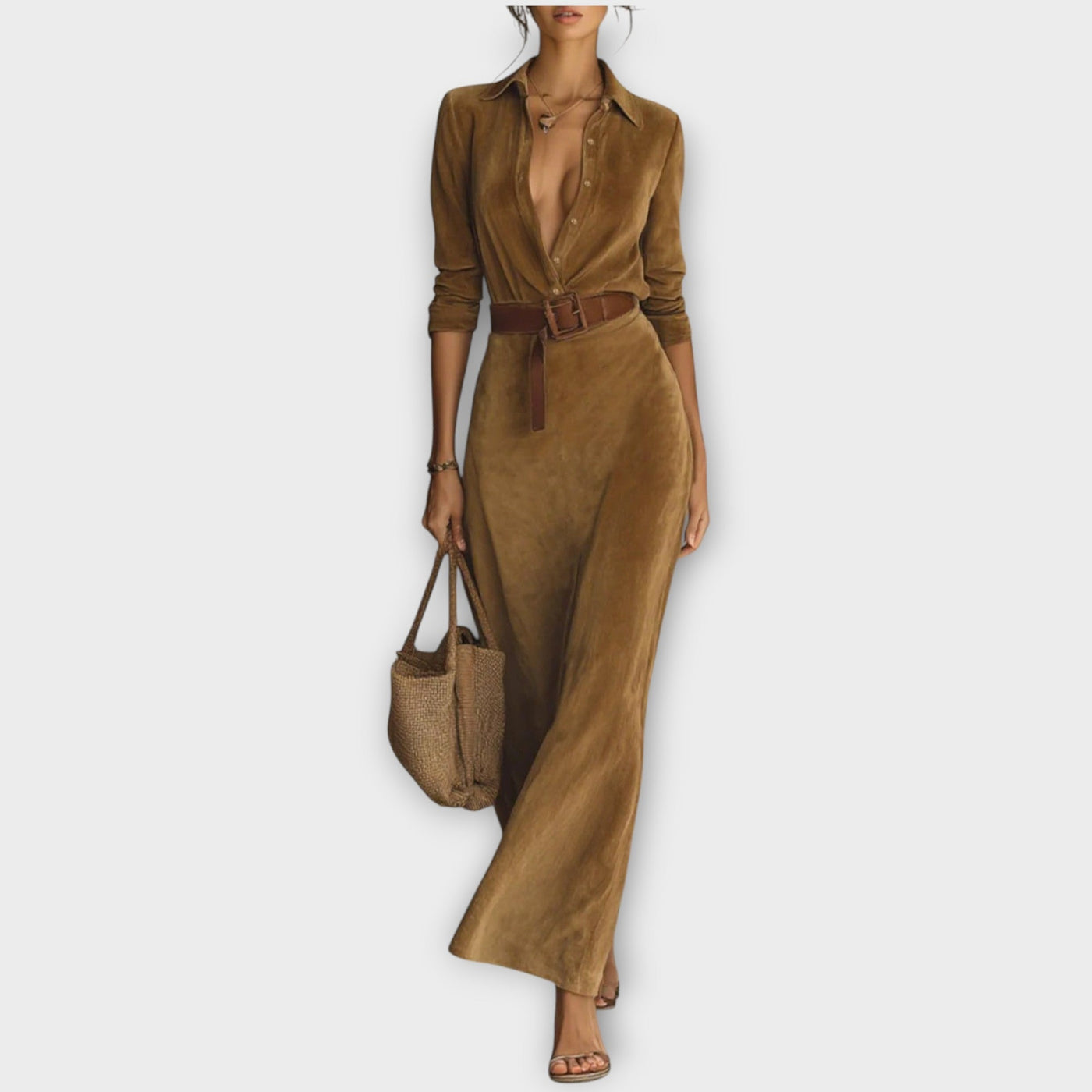 Elegáns Öves Suede Maxi Ruha