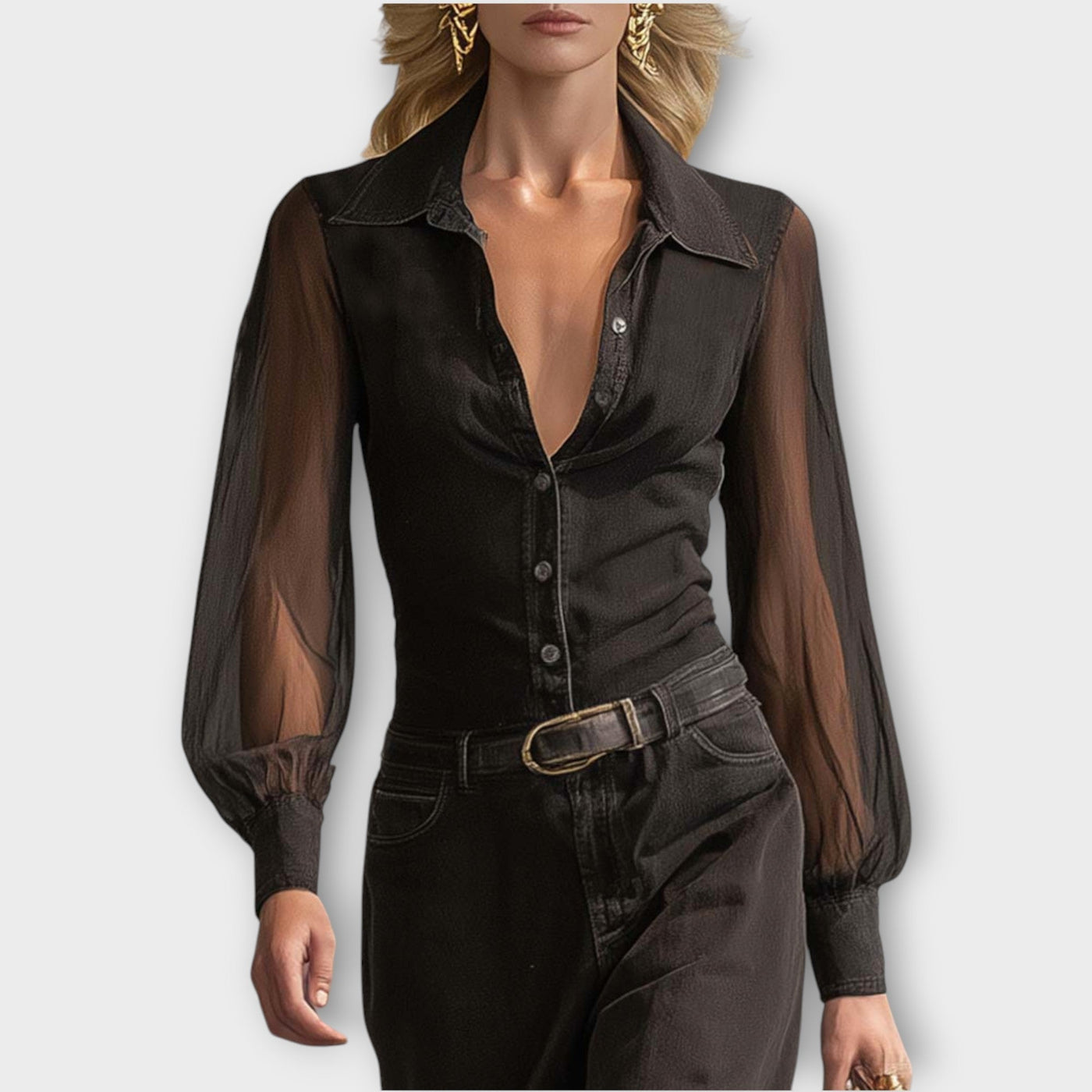 Átlátszó Ujjú Gombos Maxi Ruha