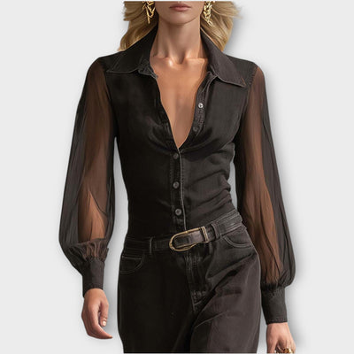 Átlátszó Ujjú Gombos Maxi Ruha