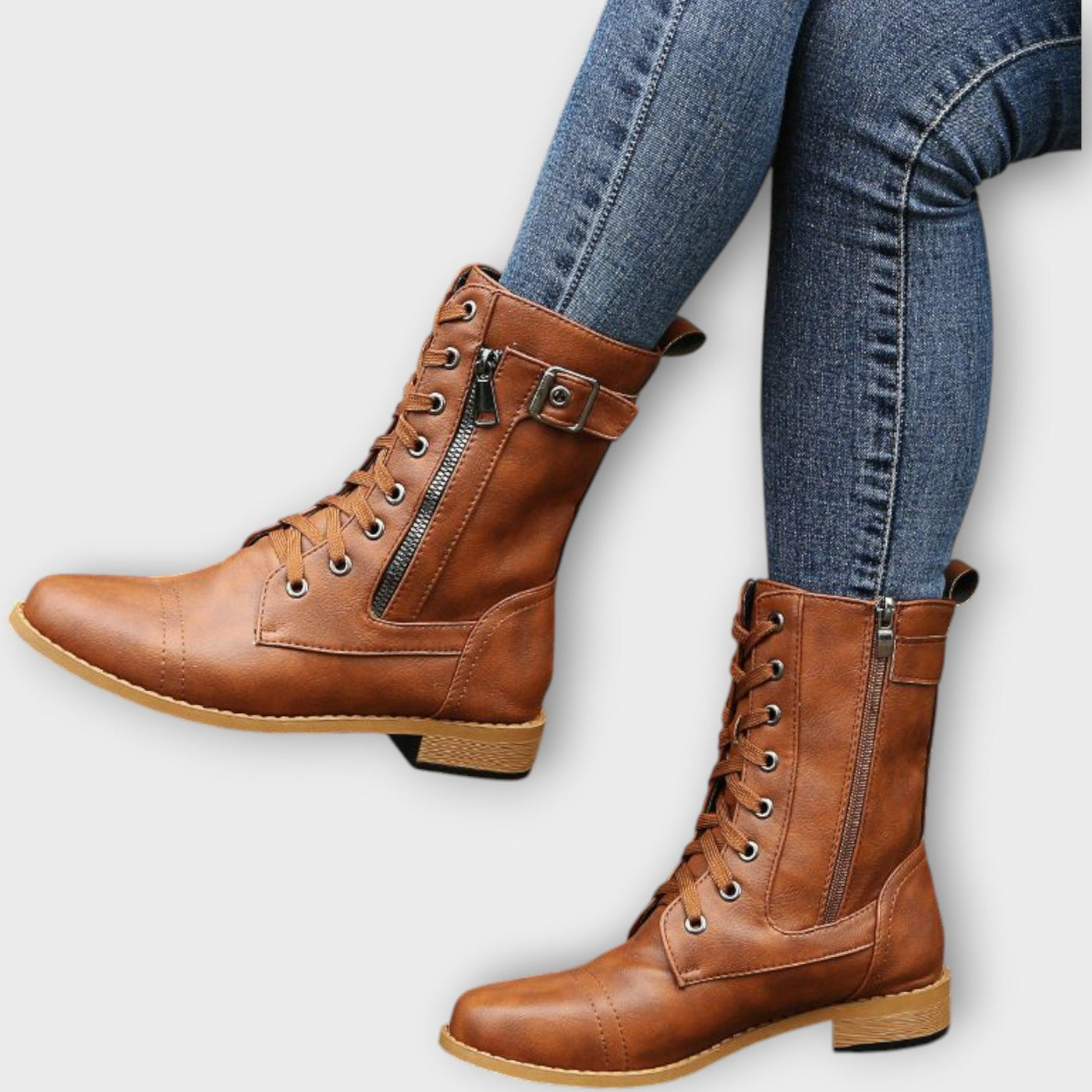 Klasszikus Fűzős Bőr Bokacsizma