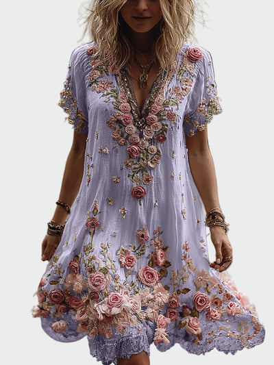 Vintage Stílusú Ruha Rövid Ujjakkal és Elegáns Virágmintával