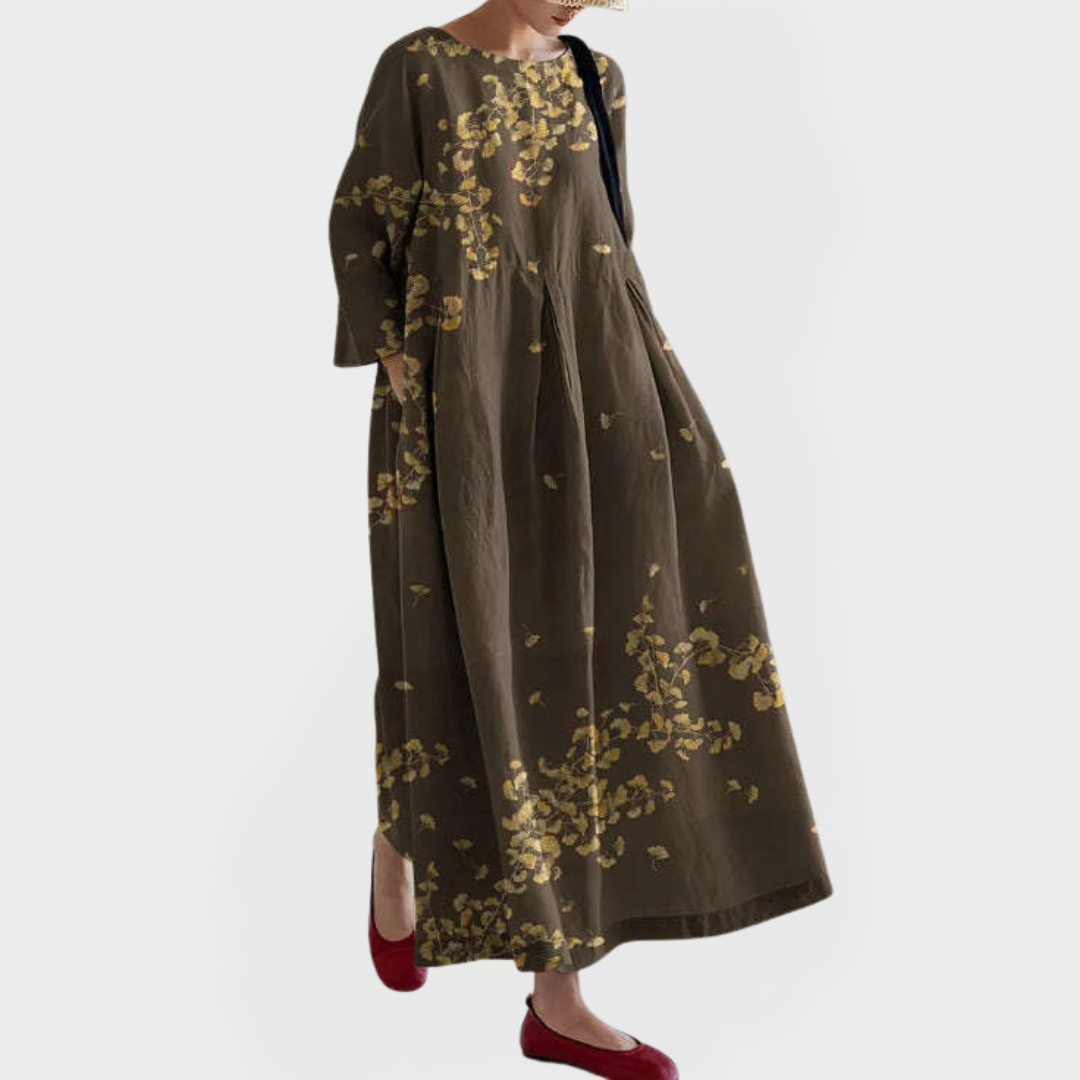 Elegáns Maxi Vászonruha Hímzett Virágos Csipkével