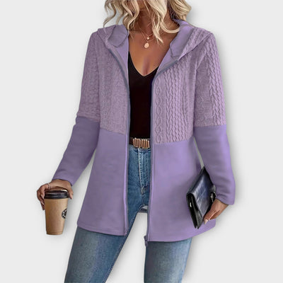 Texturált Cipzáras Kapucnis Kardigán