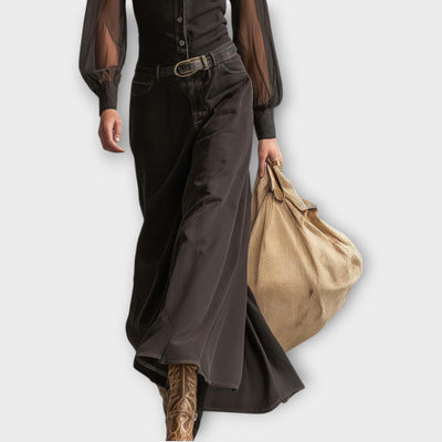 Átlátszó Ujjú Gombos Maxi Ruha