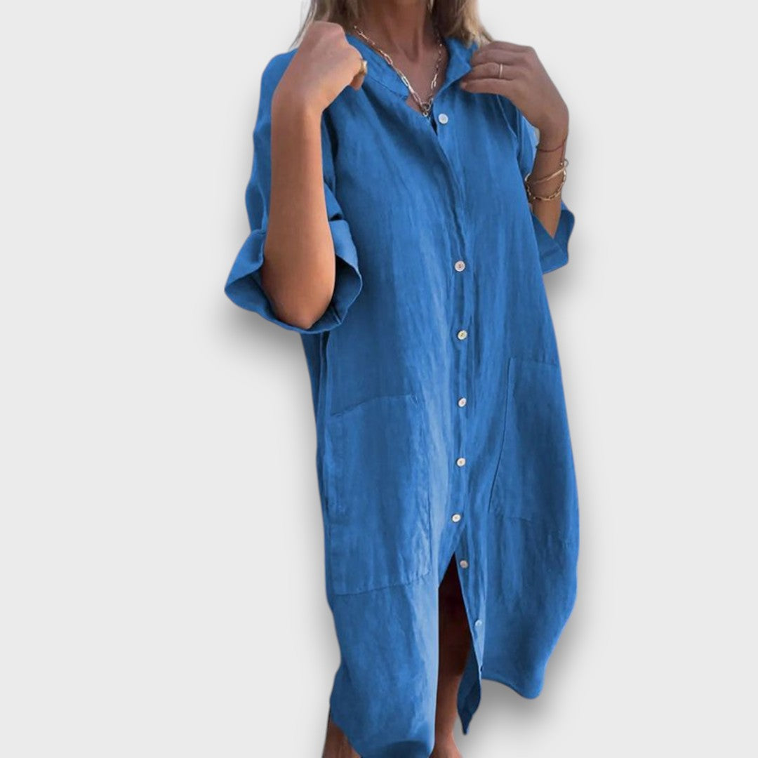 Lenvászon Ingruha Gombokkal és Zsebekkel