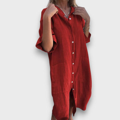 Lenvászon Ingruha Gombokkal és Zsebekkel