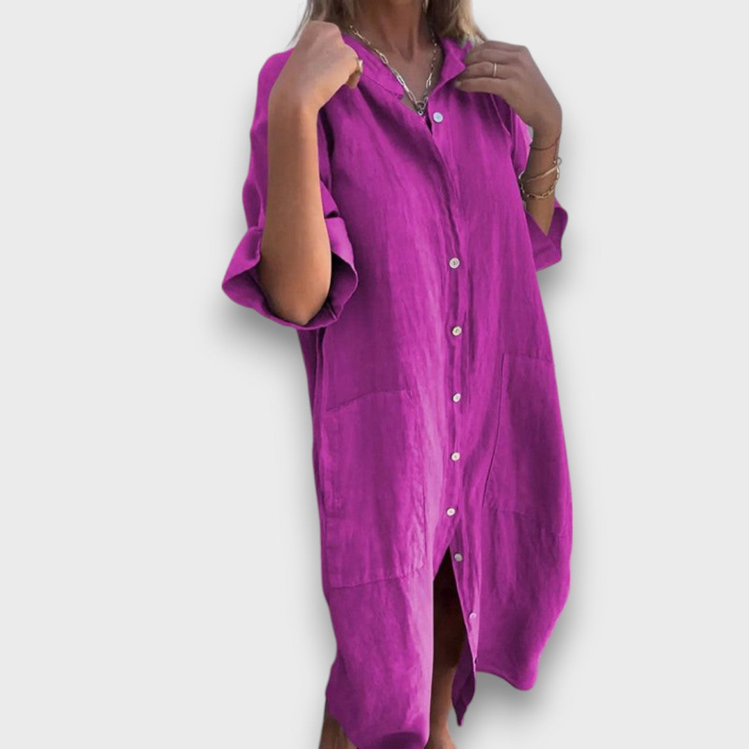 Lenvászon Ingruha Gombokkal és Zsebekkel