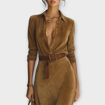 Elegáns Öves Suede Maxi Ruha