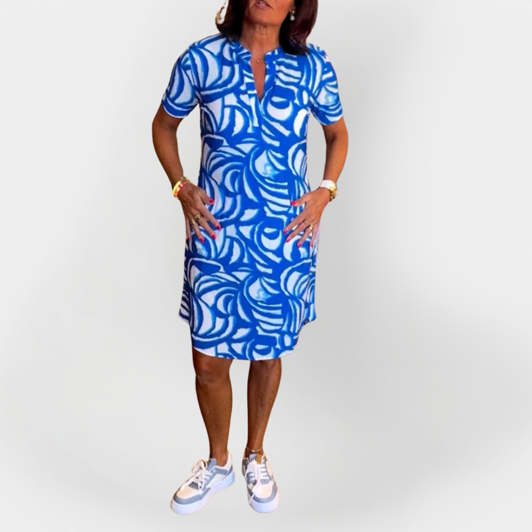 Mintás Midi Ruha Rövid Ujjakkal