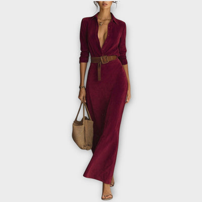 Elegáns Öves Suede Maxi Ruha