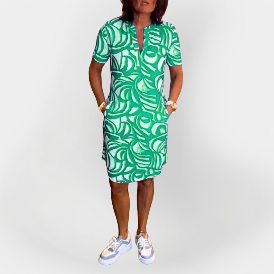 Mintás Midi Ruha Rövid Ujjakkal