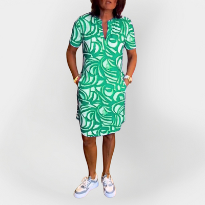 Mintás Midi Ruha Rövid Ujjakkal