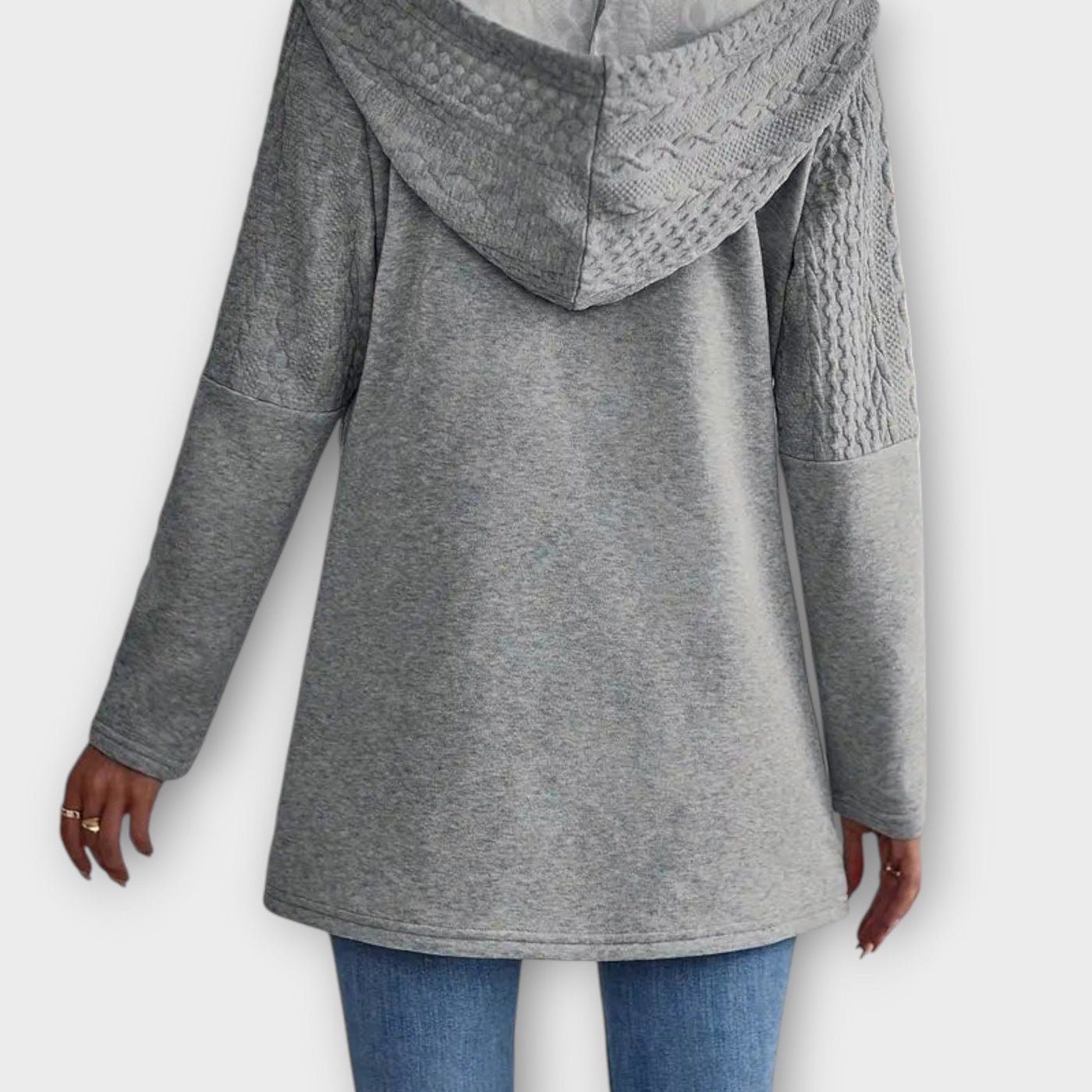 Texturált Cipzáras Kapucnis Kardigán