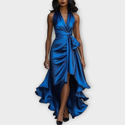 Szatén Nyakpántos Ruha Drapéros Derékkal