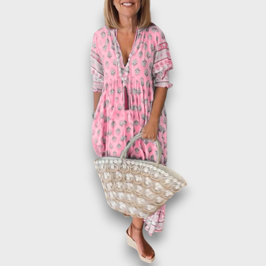 Laza Boho Ruha 3/4-es Ujjakkal és Csipkés V-Kivágással