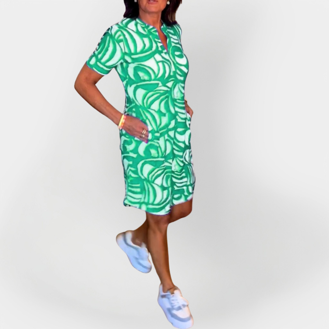 Mintás Midi Ruha Rövid Ujjakkal