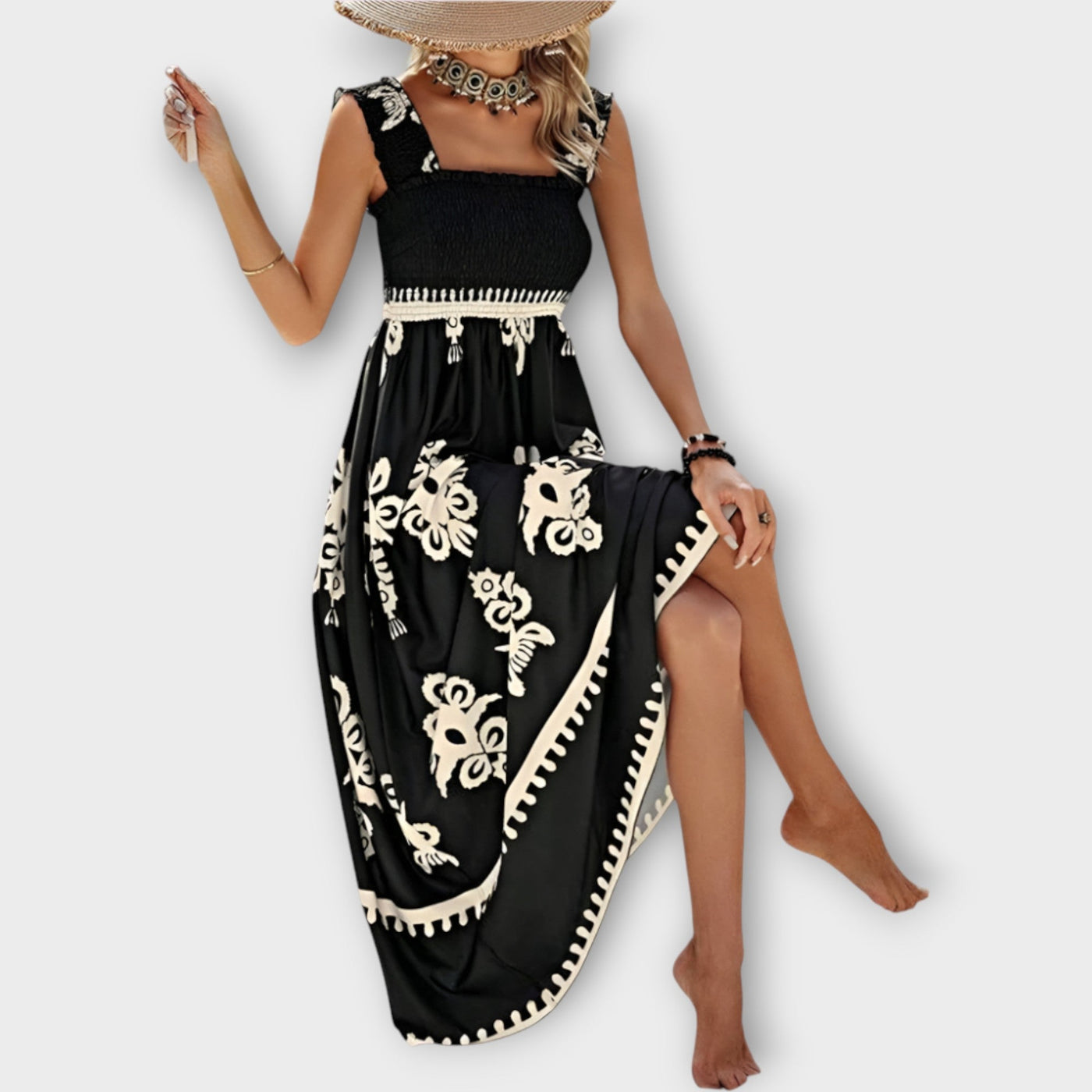 Stílusos Tengerparti Ruha Négyzet Nyakkivágással