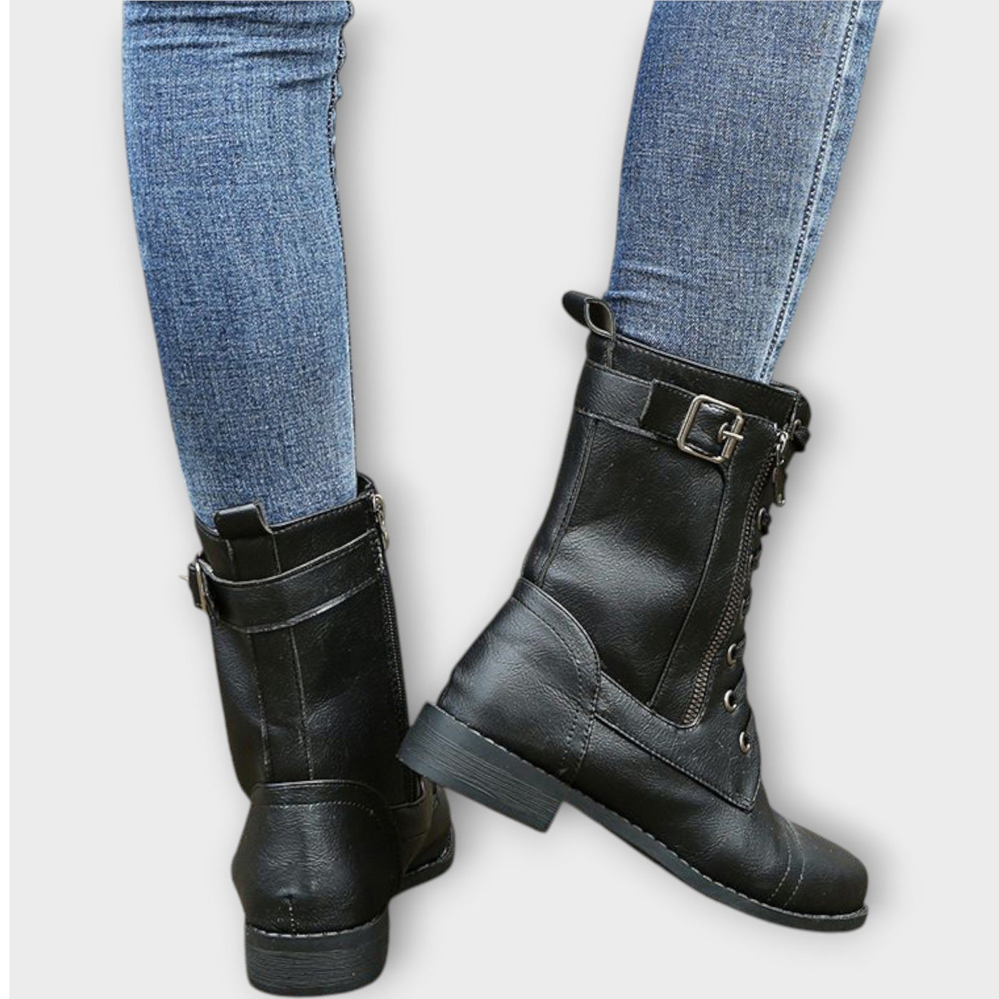 Klasszikus Fűzős Bőr Bokacsizma