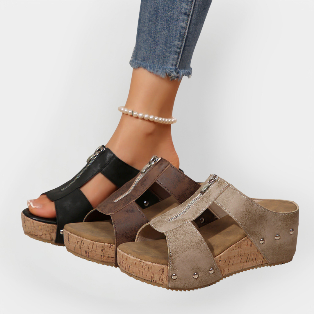 Kényelmes Magassarkú Szandál Cipzárral