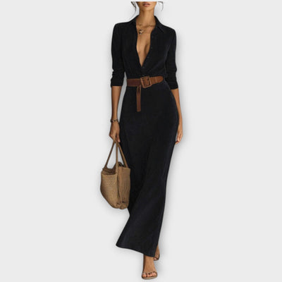 Elegáns Öves Suede Maxi Ruha