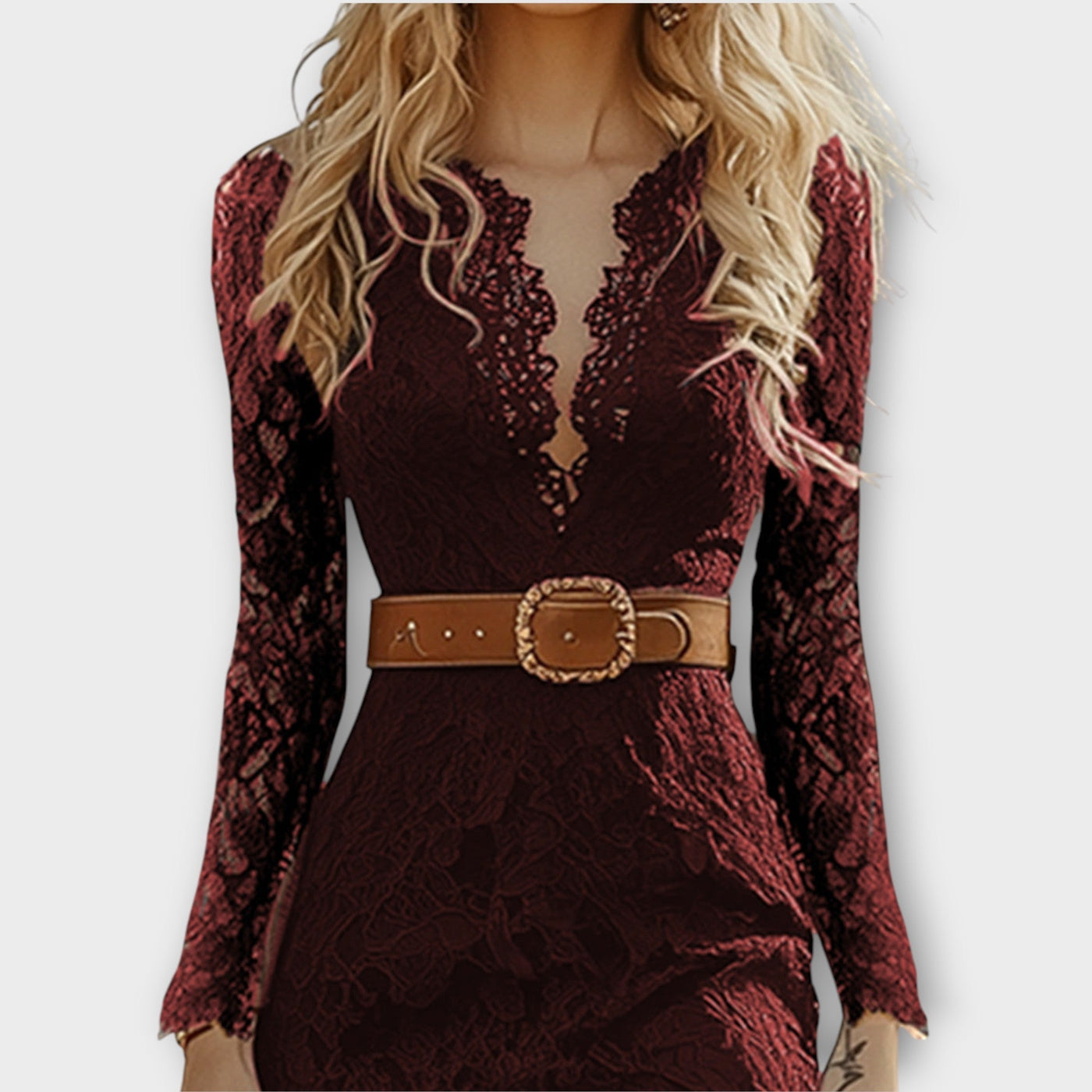 Vintage Bohém Csipke Hosszú Ujjú Midi Ruha