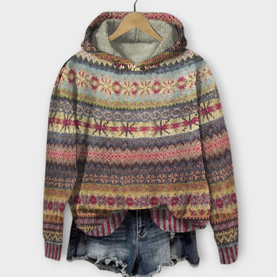 Kényelmes Mintás Kötött Kapucnis Pulóver a Mindennapi Stílushoz