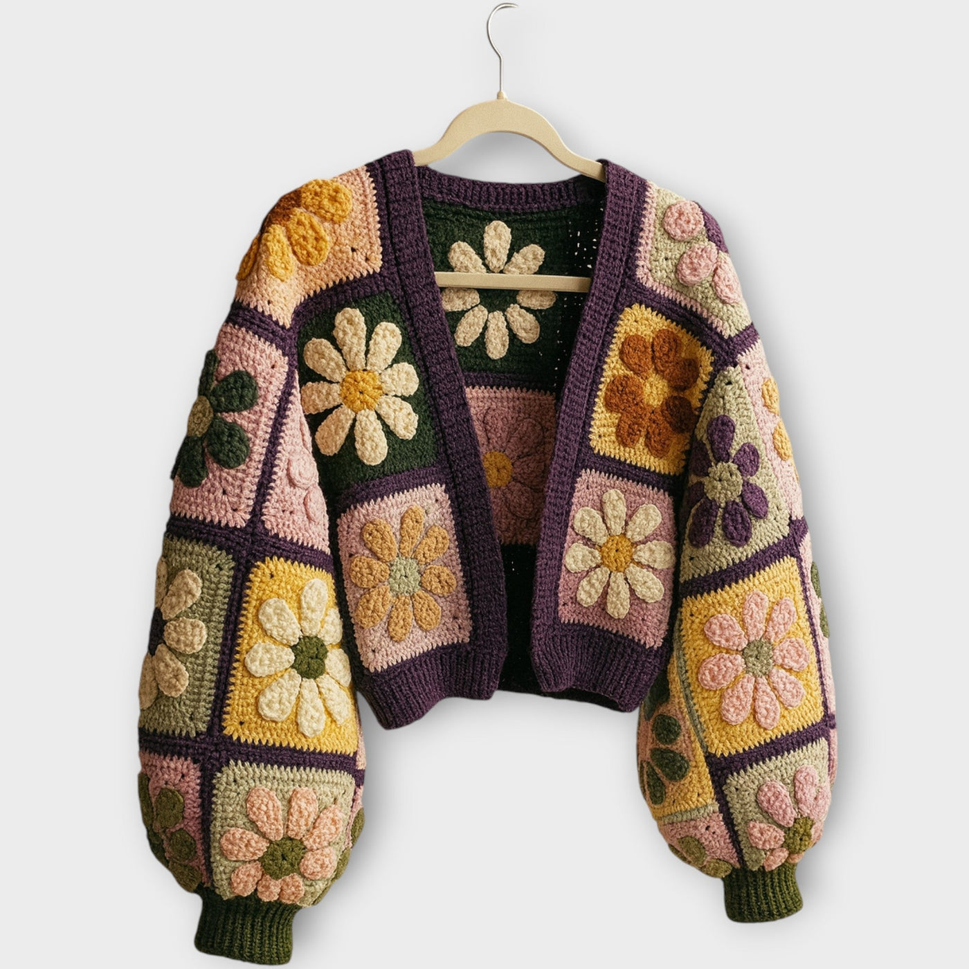 Boho Horgolt Virág Kardigán