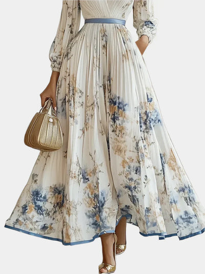 Hosszú Ruha Puffos Ujjakkal és V-nyakkal