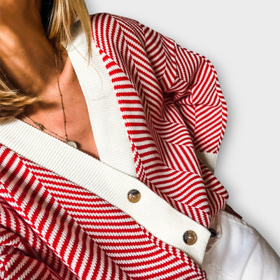 Chevron Kötött Gombos Kardigán