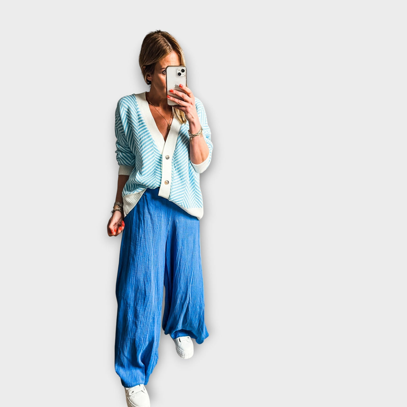 Chevron Kötött Gombos Kardigán