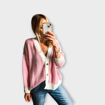 Chevron Kötött Gombos Kardigán