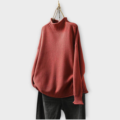 Minimalista Texturált Pulóver Magas Nyakkal