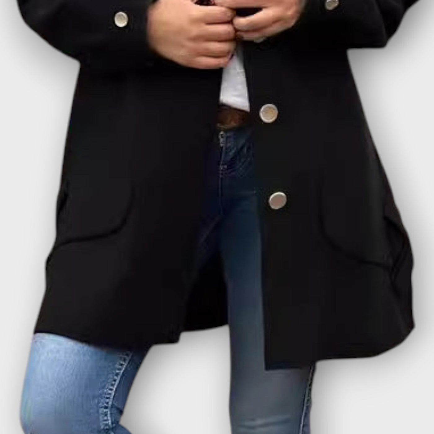 Elegáns Gombos Elöl Záródó Középhosszú Kabát