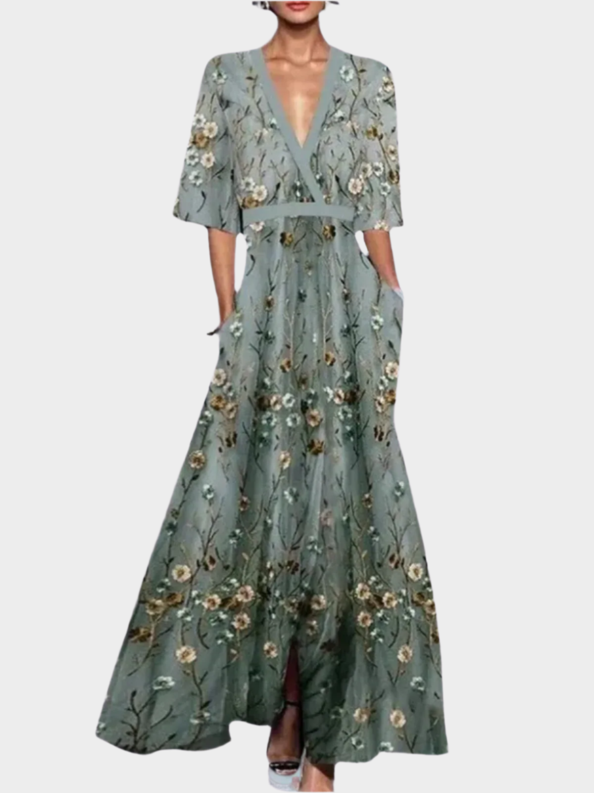 Elegáns Virágmintás Ruha Övvel