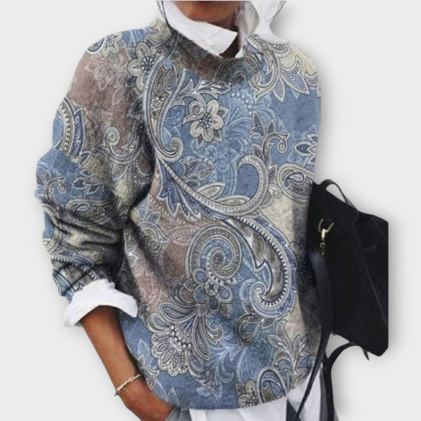 Elegáns Mintás Pulóver Művészi Részletekkel